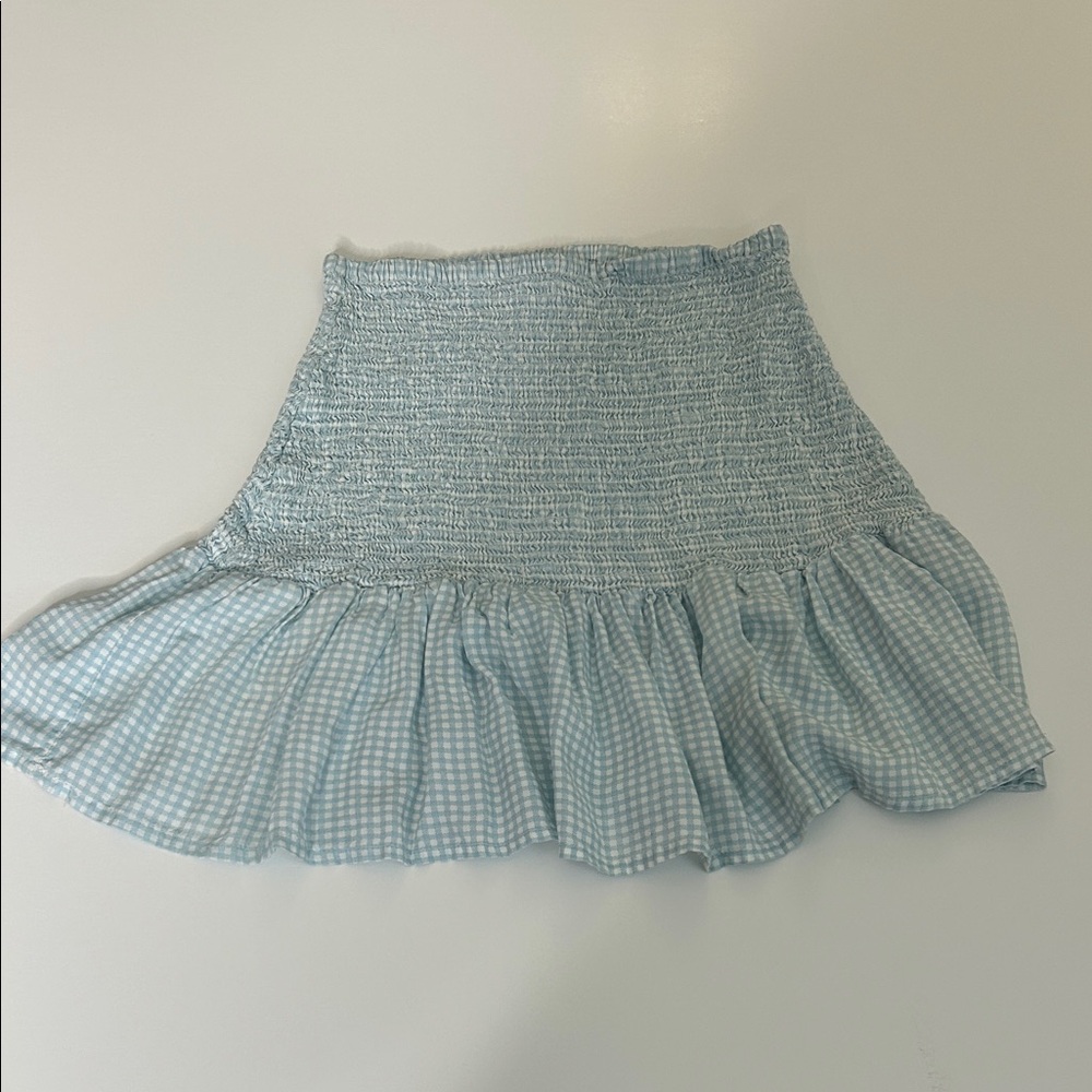 Japna Light Blue Gingham A-Line Skirt